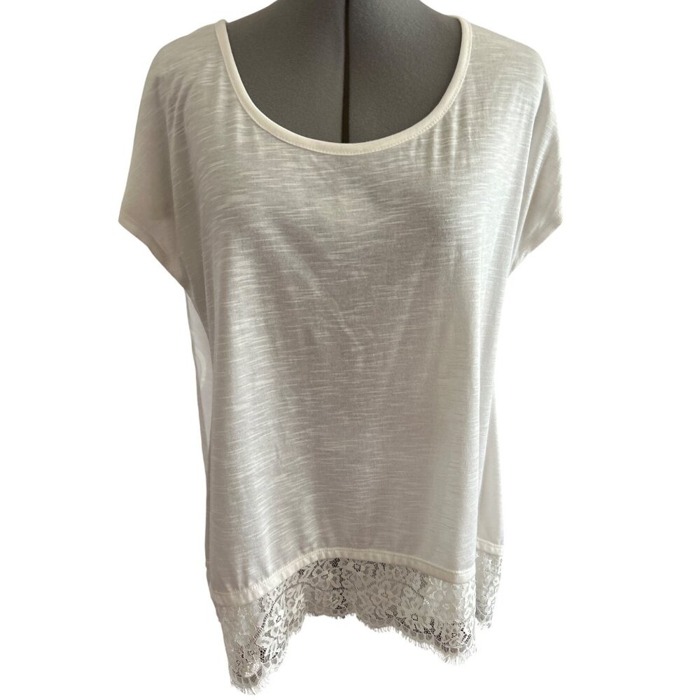 Wallflower Womens Ivory De Luxe Short Sleeve Tee With Lace Hem Size Medium